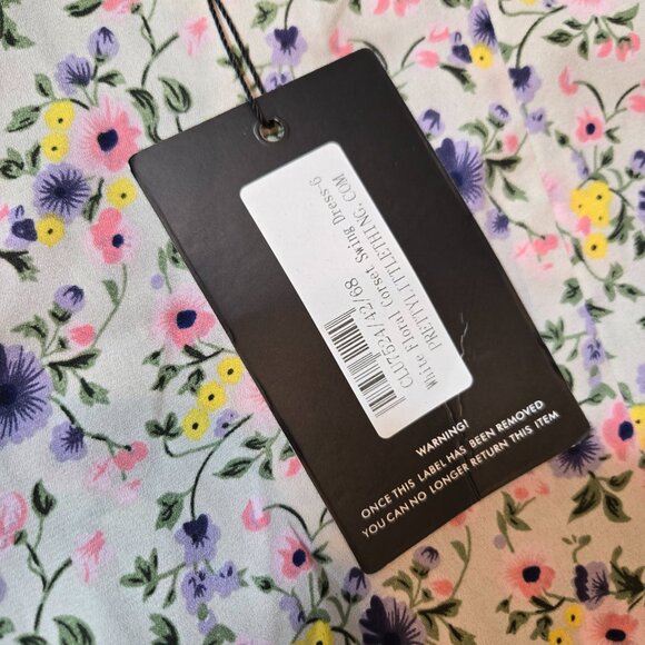 Pretty Little Thing Floral Print Corset Waist Ruffle Hem Mini Dress Stone Size 2 - Picture 7 of 10